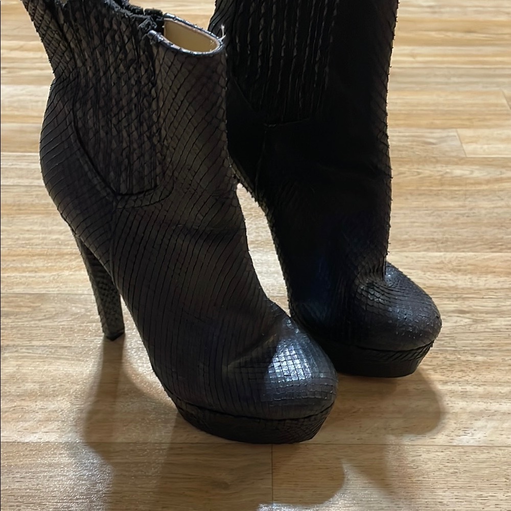 Black Snakeskin Platform Ankle Boots
